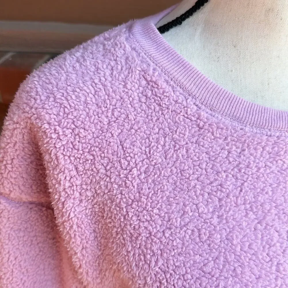 Splendid Sundown Ashley Pullover Cropped Sherpa Sweatshirt Bubble Gum Pink S